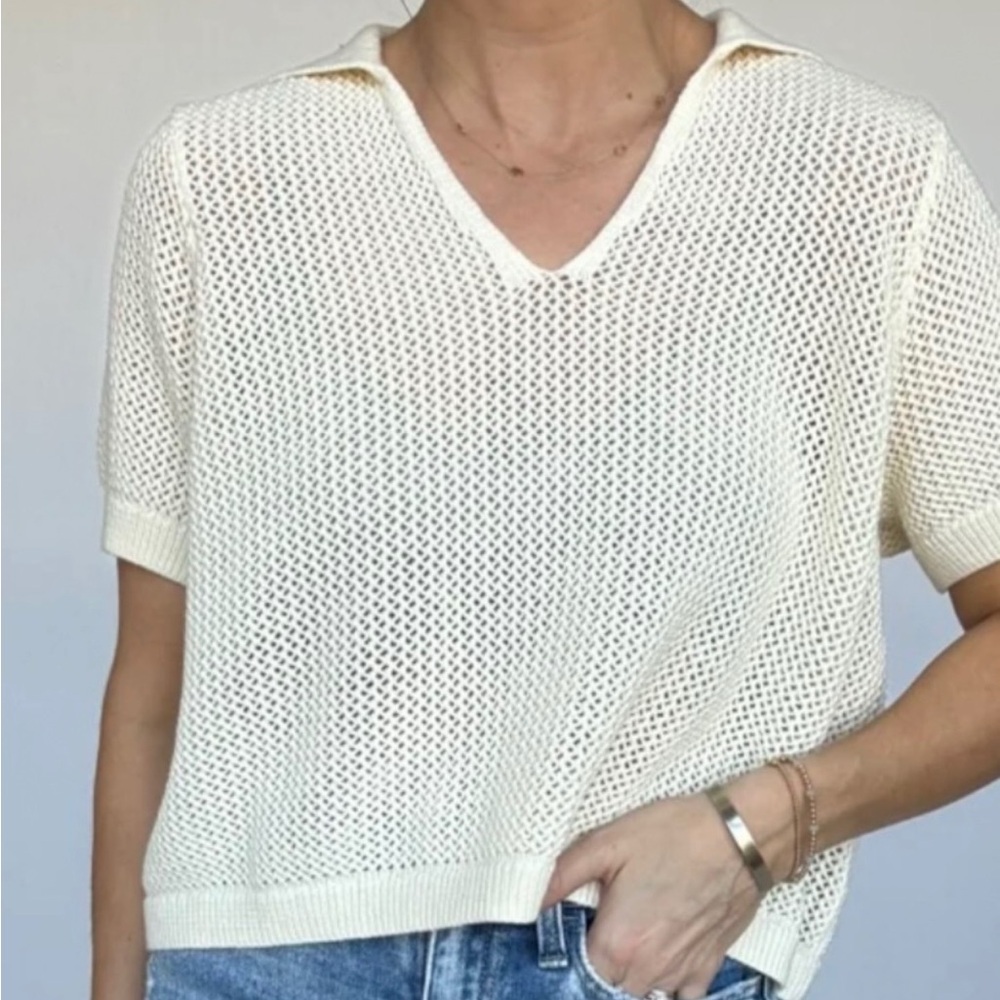 Cream Knit Short Sleeve Top